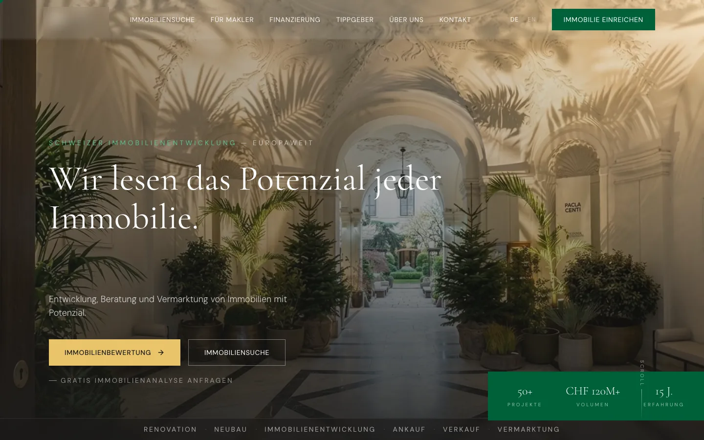 Kundenprojekt aus der Immobilienbranche am Computer: heller Auftritt mit grosser Serifenschrift